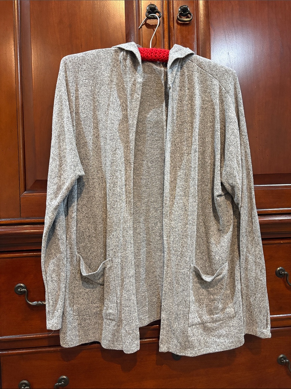 American Eagle Outfitters Light Gray Open-Front Hooded Cardigan
